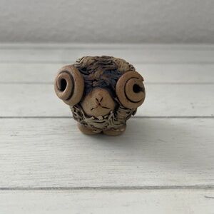 Vintage Mid Century Modern MCM Handmade Clay Pottery Figurine Ram Bighorn Sheep